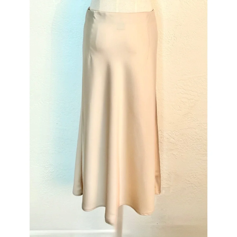 Rachel Zoe Satin Midi Slip Skirt 12 Champagne Minimalist